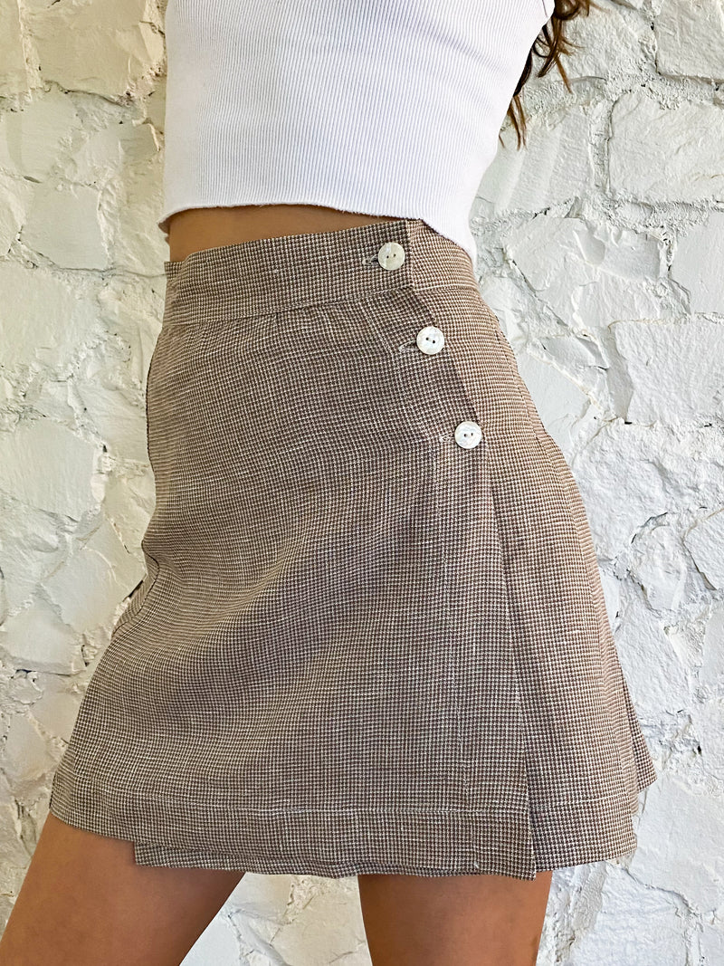 The Skirt - Olive Houndstooth