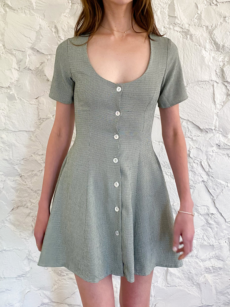 The Flare Dress - Green Houndstooth